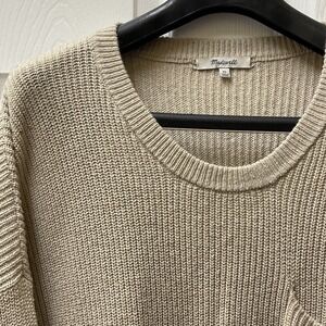 Madewell Women's XL Beige Chunky Knit Sweater Pocket Scoop Neck